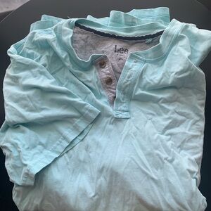 Lee Men's Aqua Polo Short Sleeve Henley